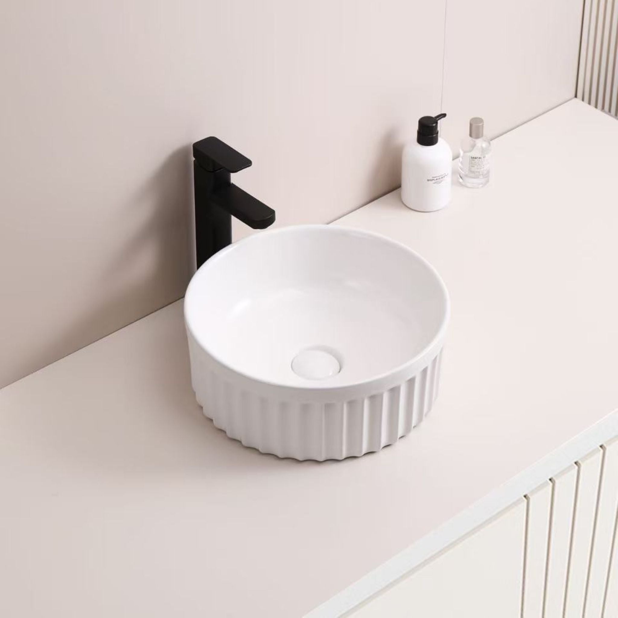 INFINITY ABOVE COUNTER CERAMIC BASIN GLOSS WHITE 385MM