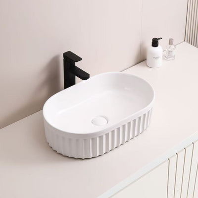 INFINITY ABOVE COUNTER CERAMIC BASIN GLOSS WHITE 555MM