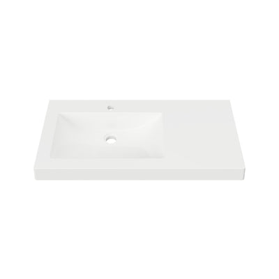 DUROCLASS MONACO GRAND GLOSS WHITE OFFSET SINGLE BOWL UNDERMOUNT VANITY TOP (MULTIPLE SIZES AVAILABLE)