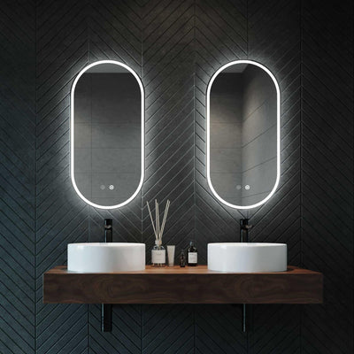 REMER GATSBY OVAL FRAMELESS LED MIRROR W/ DEMISTER & PORTABLE MAGNIFIER 450X900MM