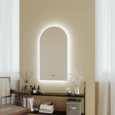 REMER ARCH FRAMELESS LED MIRROR W/ DEMISTER & PORTABLE MAGNIFIER 500X900MM