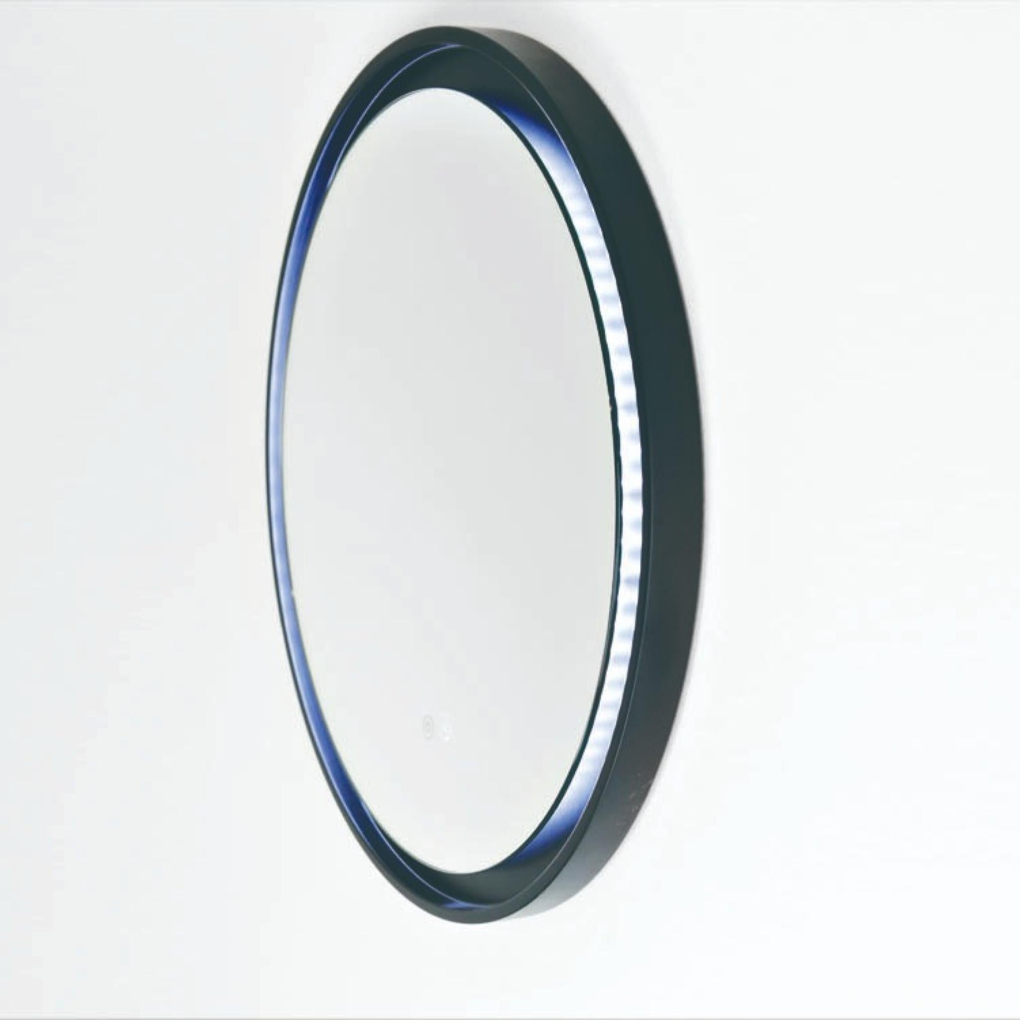 REMER ECLIPSE ROUND FRAMED LED MIRROR WITH DIMMER & DEMISTER MATTE BLACK 800X800MM