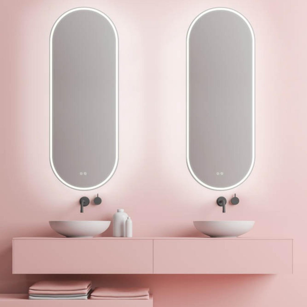 REMER GATSBY OVAL FRAMELESS LED MIRROR W/ DEMISTER & PORTABLE MAGNIFIER 450X1200MM