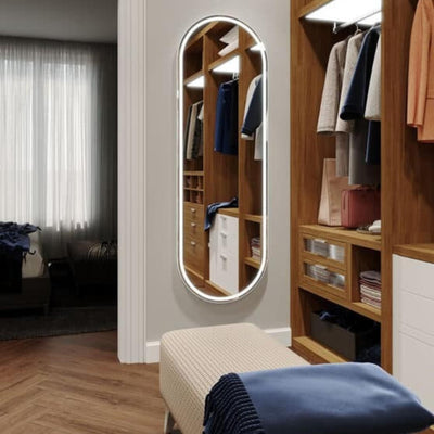 REMER GATSBY OVAL FRAMED LED MIRROR MATTE WHITE 600X1800MM