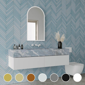 REMER ARCH FRAMED LED MIRROR W/ DEMISTER CUSTOM COLOURS 500X900MM