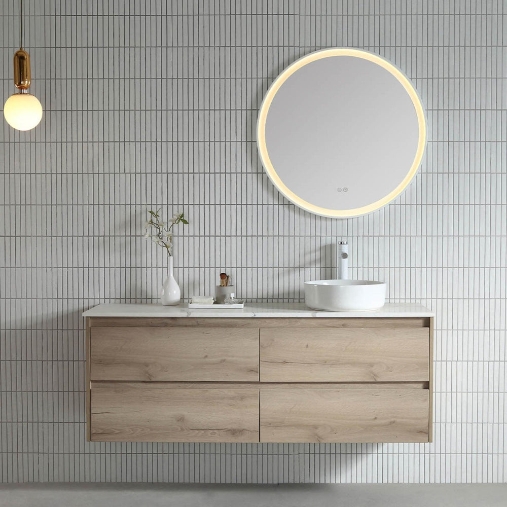 REMER ECLIPSE ROUND FRAMED LED MIRROR WITH DEMISTER MATTE WHITE 600X600MM