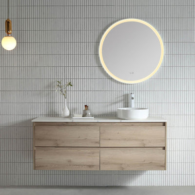 REMER ECLIPSE ROUND FRAMED LED MIRROR WITH DEMISTER MATTE WHITE 600X600MM