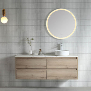 REMER ECLIPSE ROUND FRAMED LED MIRROR WITH DIMMER & DEMISTER MATTE WHITE 600X600MM