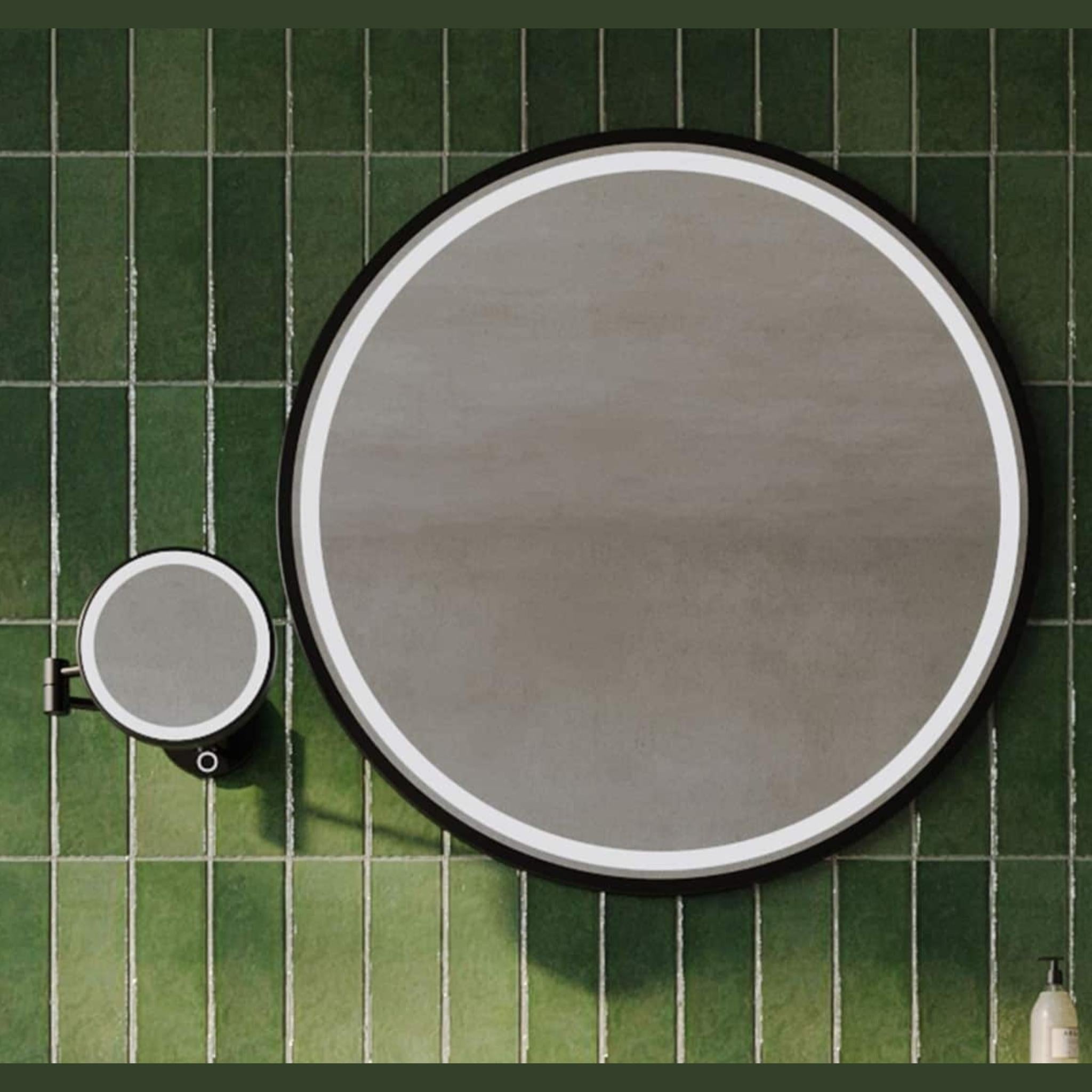 REMER ILLUSION ROUND LED MAGNIFYING MIRROR WITH ADJUSTABLE SWIVEL ARM MATTE BLACK 203X203MM