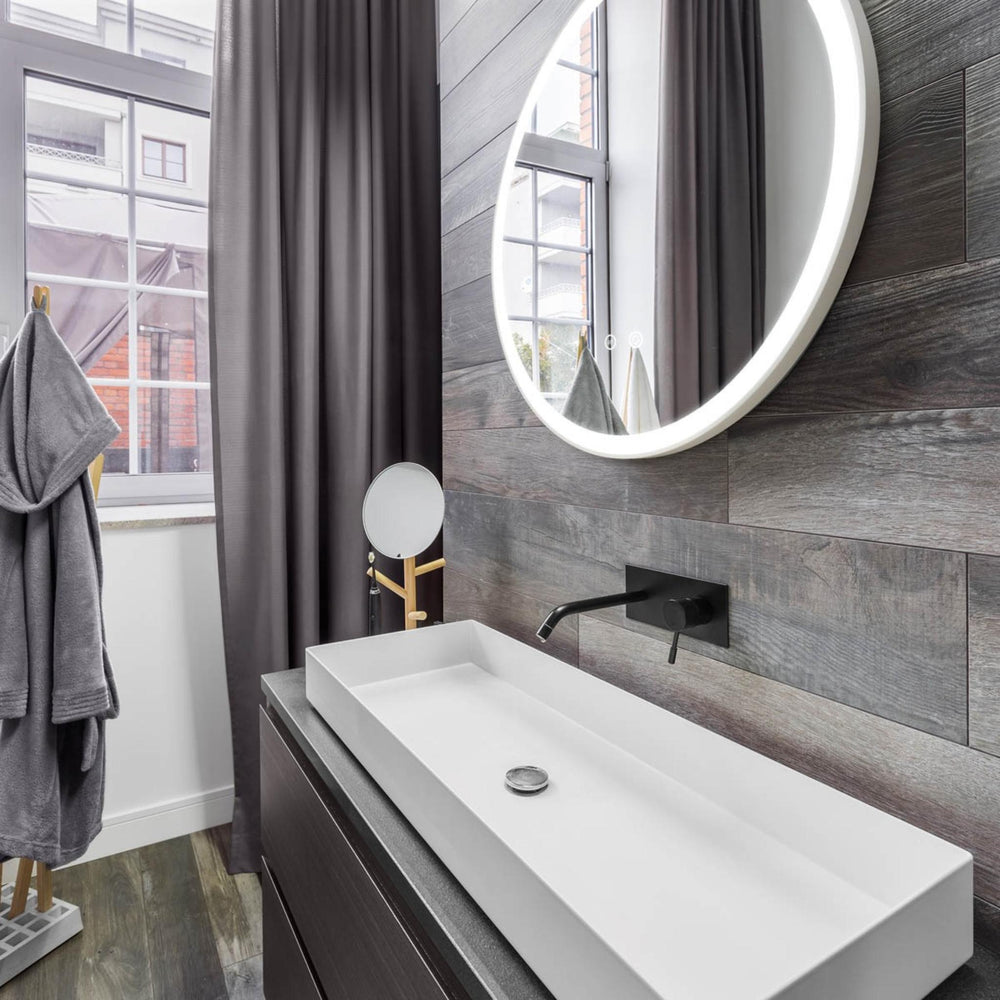 REMER ECLIPSE ROUND FRAMED LED MIRROR WITH DEMISTER MATTE WHITE 600X600MM