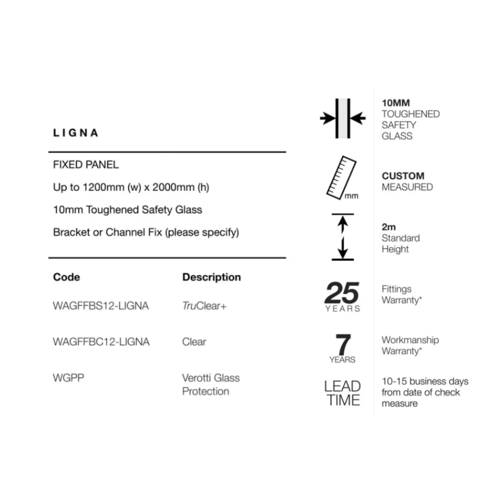 VEROTTI LIGNA FRAMELESS SHOWER SCREEN WITH DIGITAL PRINT GLASS 1200X2000MM