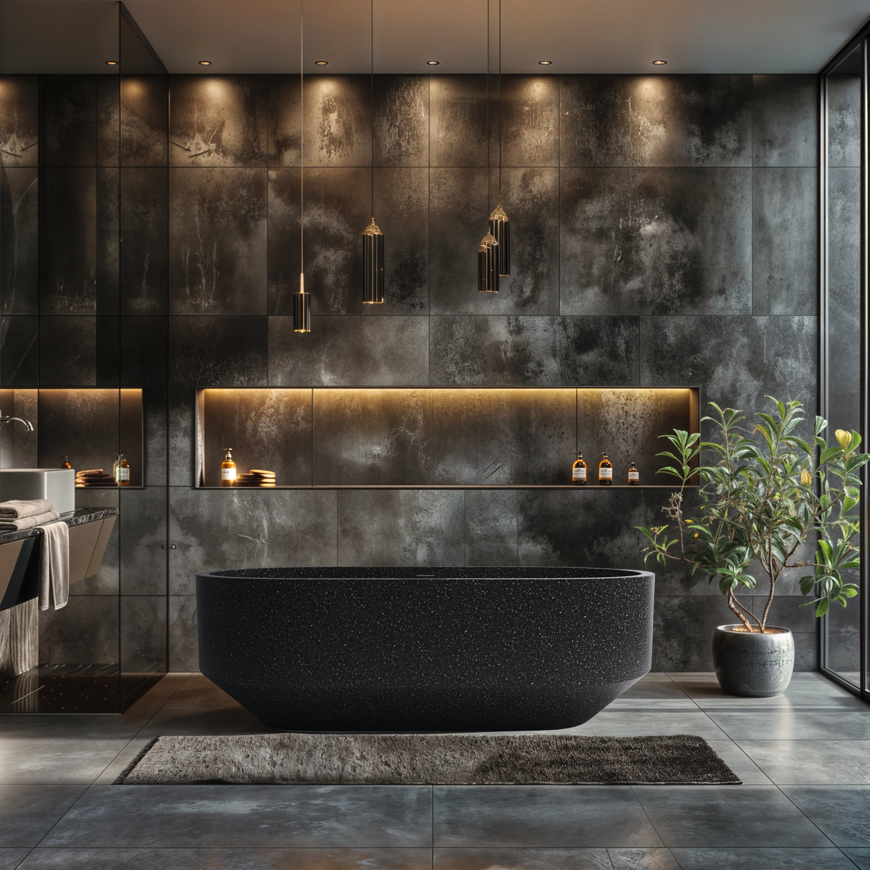 MADU EDEN FREESTANDING BATHTUB HANDCRAFTED TERRAZO STONE BLACK 1700MM