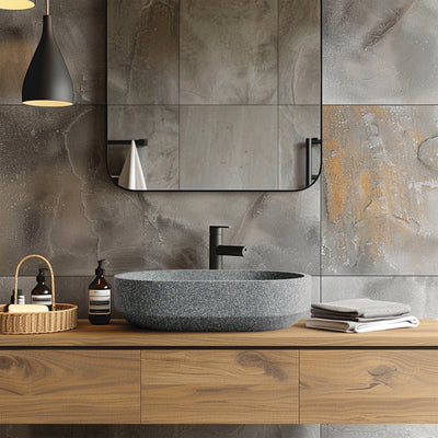 MADU EDEN OVAL ABOVE COUNTER BASIN TERRAZO STONE GREY 575MM
