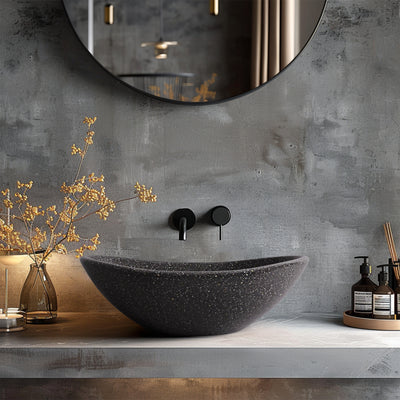 MADU ESTHER HAMMOCK ABOVE COUNTER BASIN TERRAZO STONE BLACK 595MM