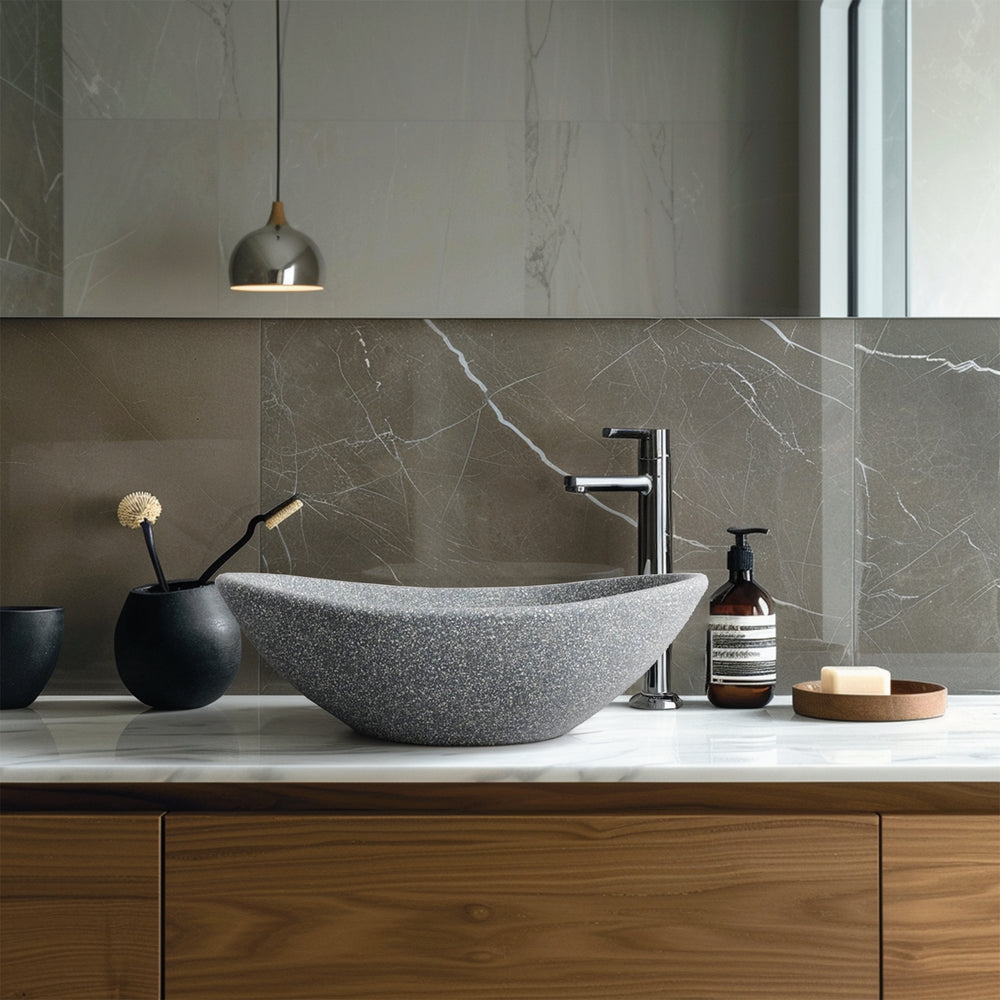 MADU ESTHER HAMMOCK ABOVE COUNTER BASIN TERRAZO STONE GREY 595MM