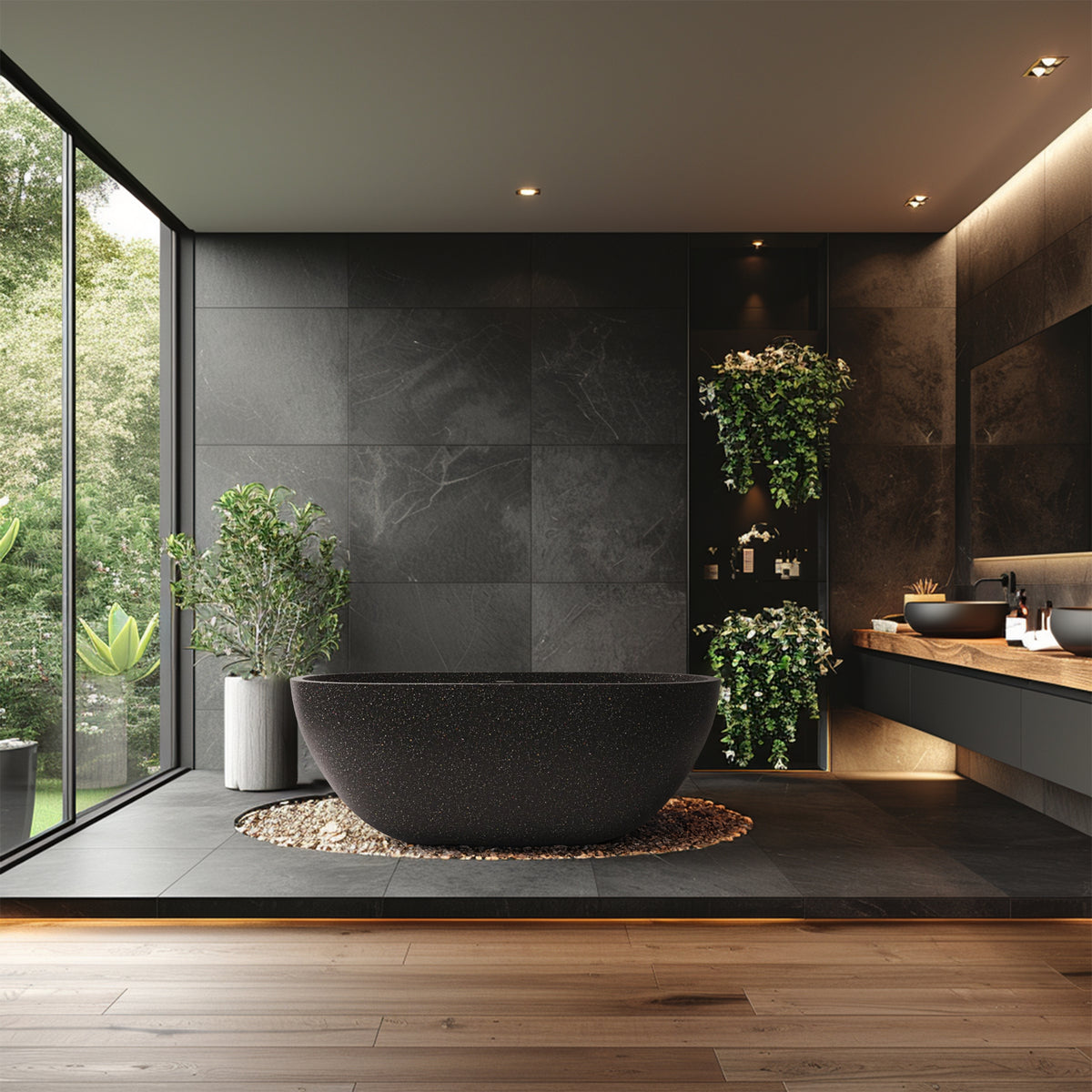MADU HONEY FREESTANDING BATHTUB HANDCRAFTED TERRAZO STONE BLACK 1500MM