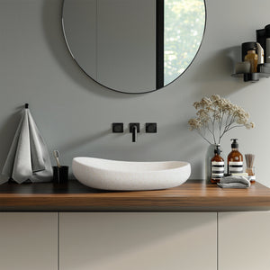 MADU MILLA OVAL ABOVE COUNTER BASIN TERRAZO STONE WHITE 580MM