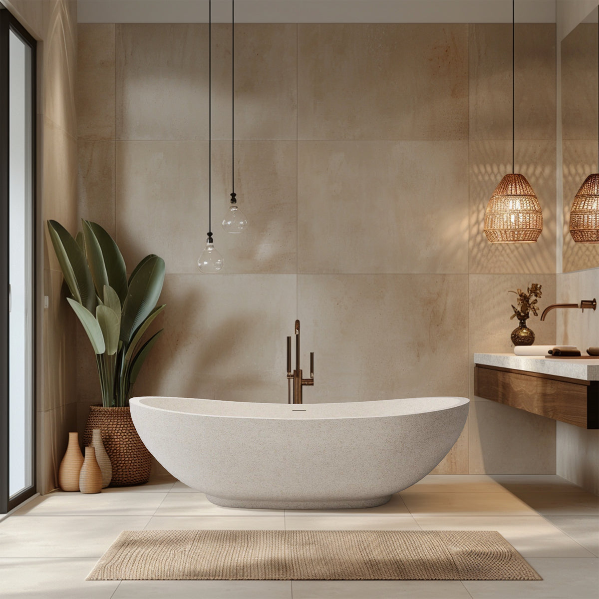 MADU WILLOW FREESTANDING BATHTUB HANDCRAFTED COMPOSITE STONE WHITE 1800MM