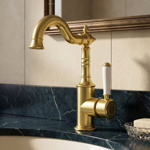 Ikon clasico basin mixer 243mm brushed gold (ceramic handle)