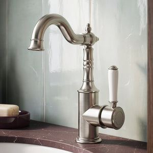 Ikon clasico basin mixer 243mm brushed nickel (ceramic handle)