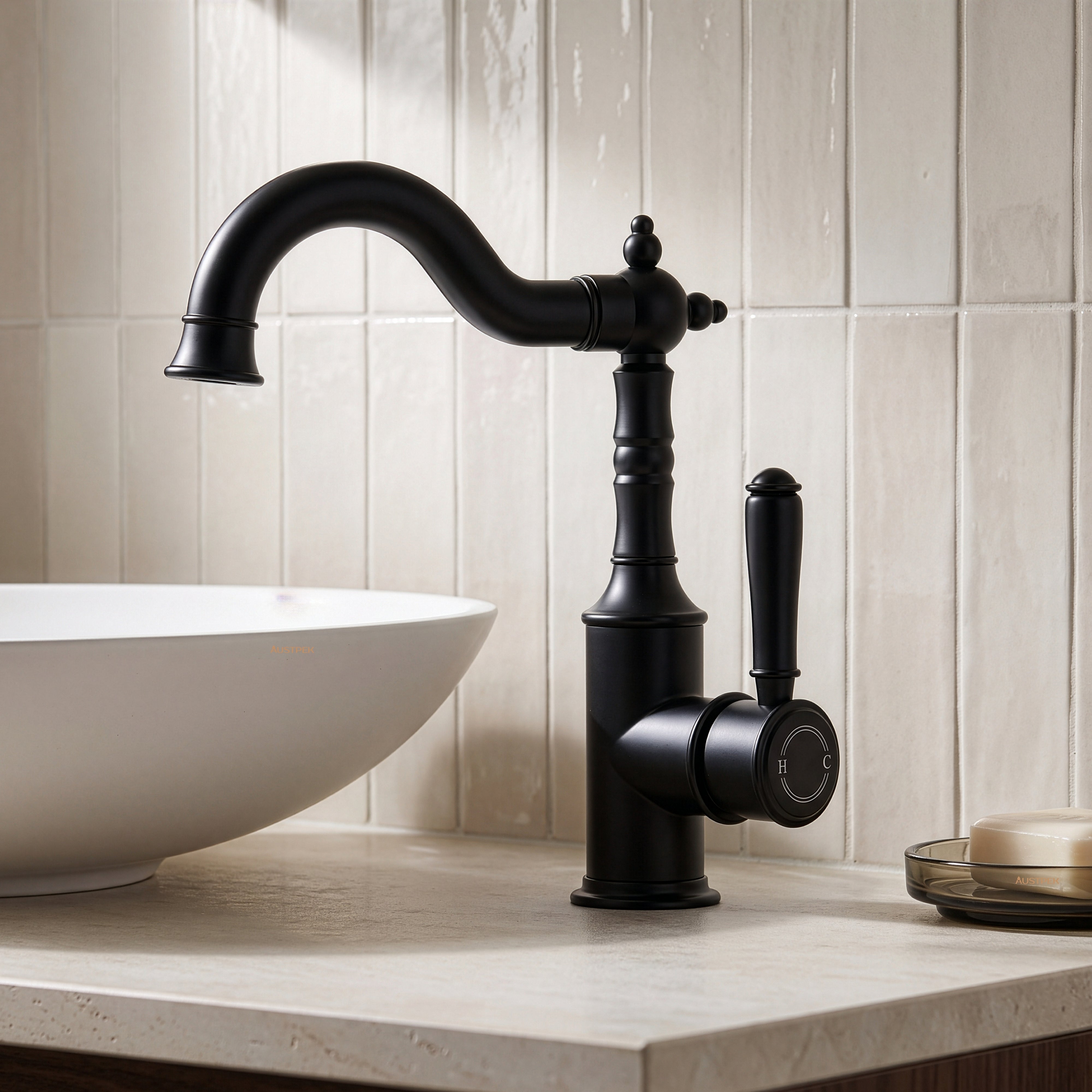Ikon clasico basin mixer 243mm matte black (brass handle)