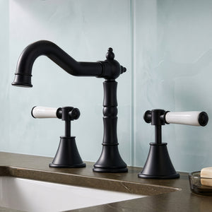Ikon clasico three piece basin set 186mm matte black (ceramic handle)