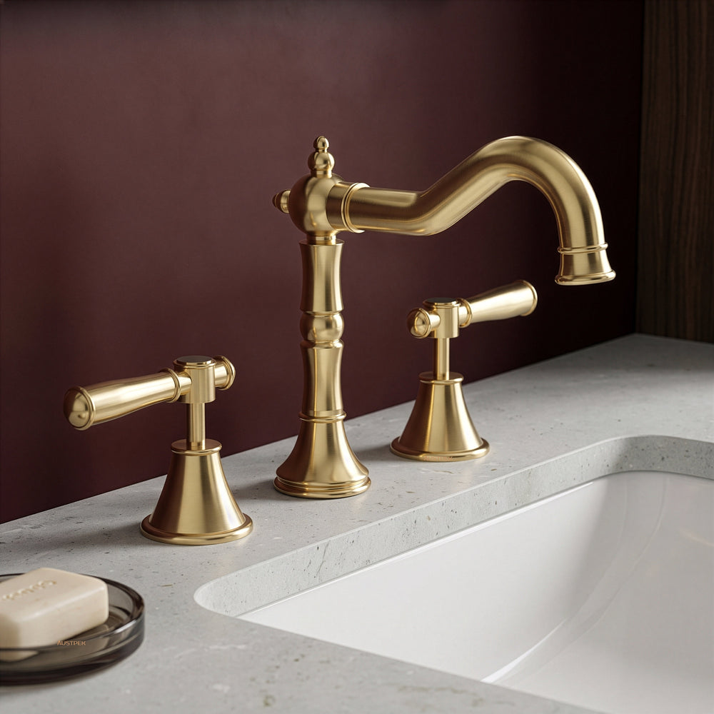 Ikon clasico three piece basin set brushed gold (brass handle)