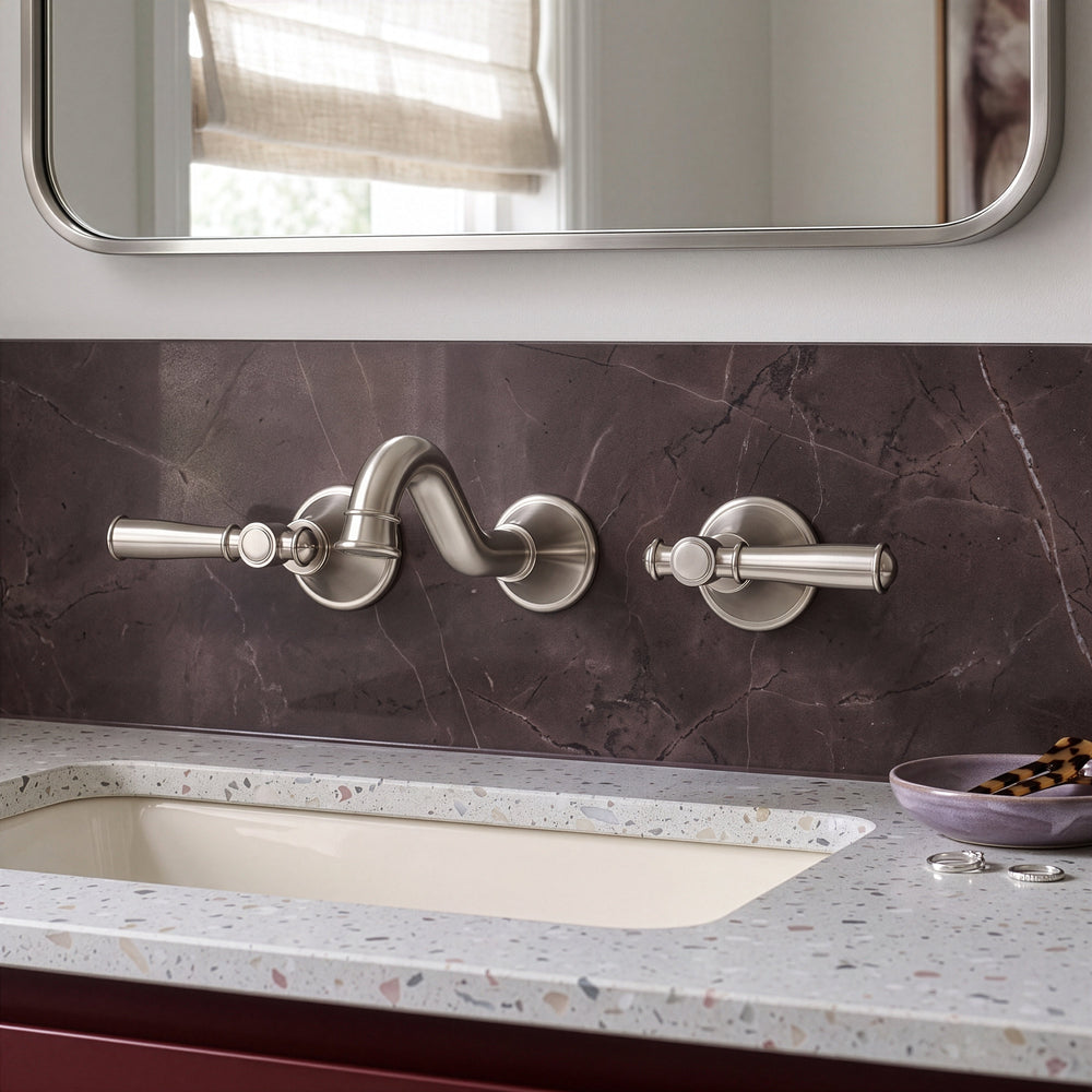 Ikon clasico three piece bath set brushed nickel (brass handle)