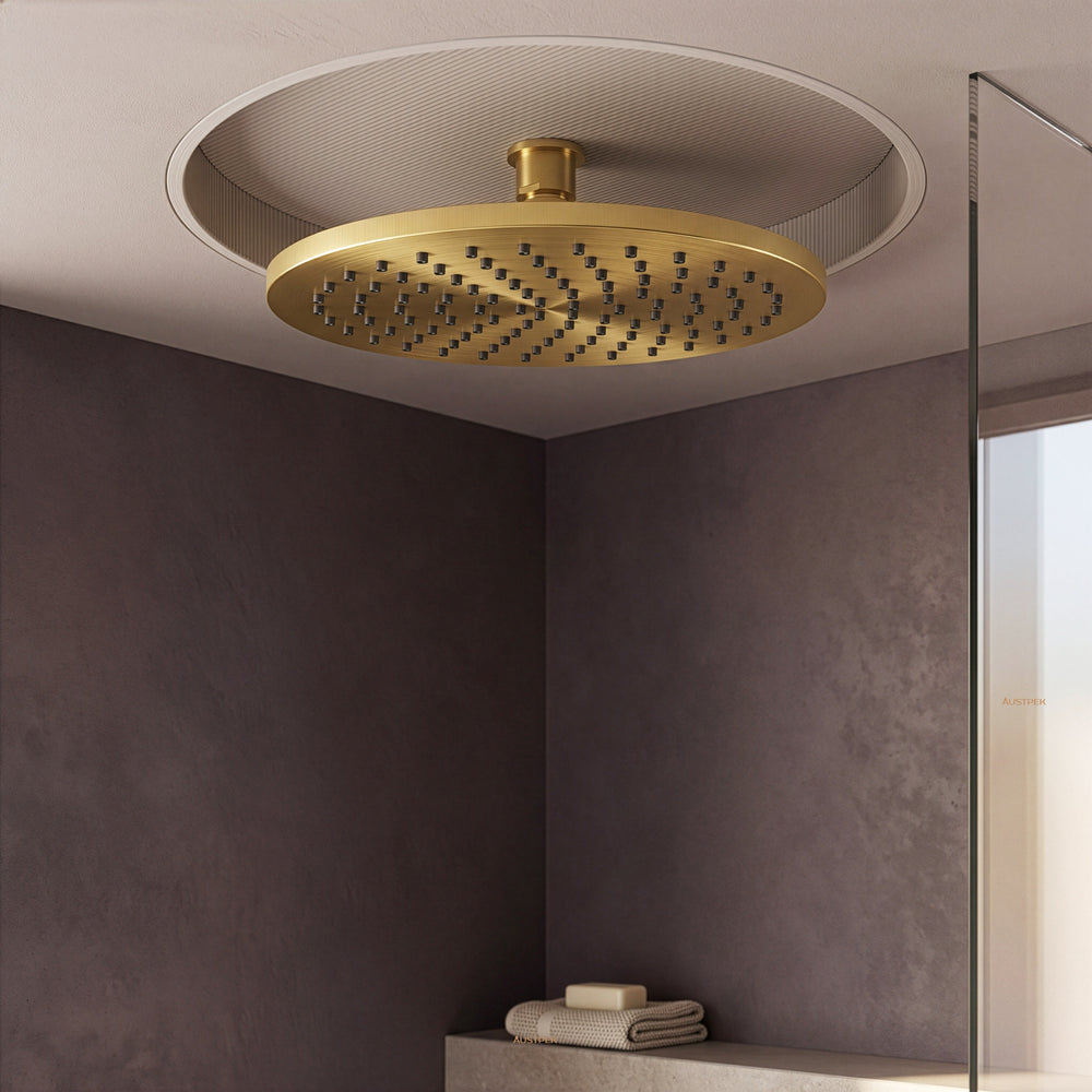 Ikon cora round brass shower head 200mm brushed gold