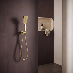 Ikon eden hand shower on wall outlet bracket 299mm brushed gold