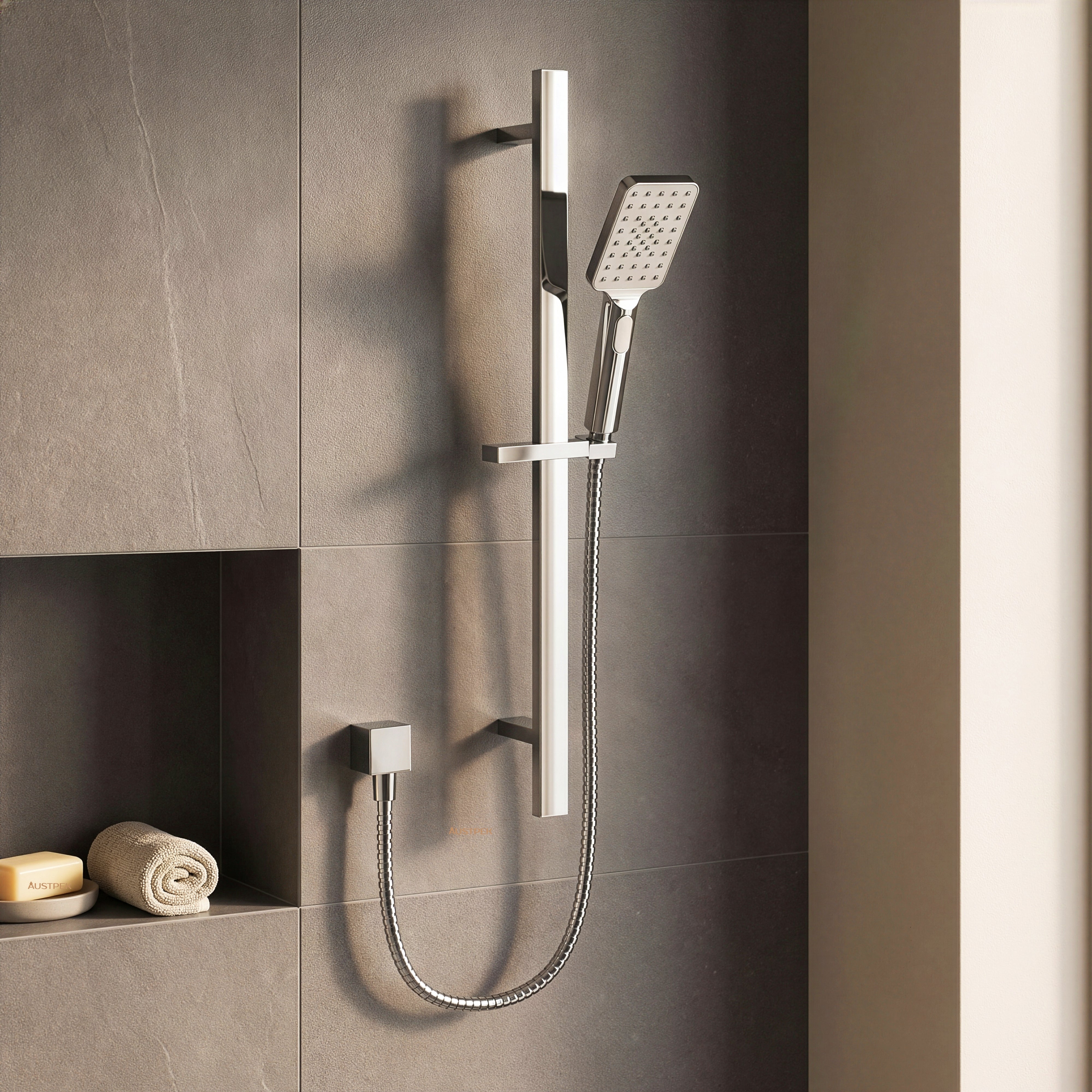 Ikon eden shower on rail 740mm brushed nickel