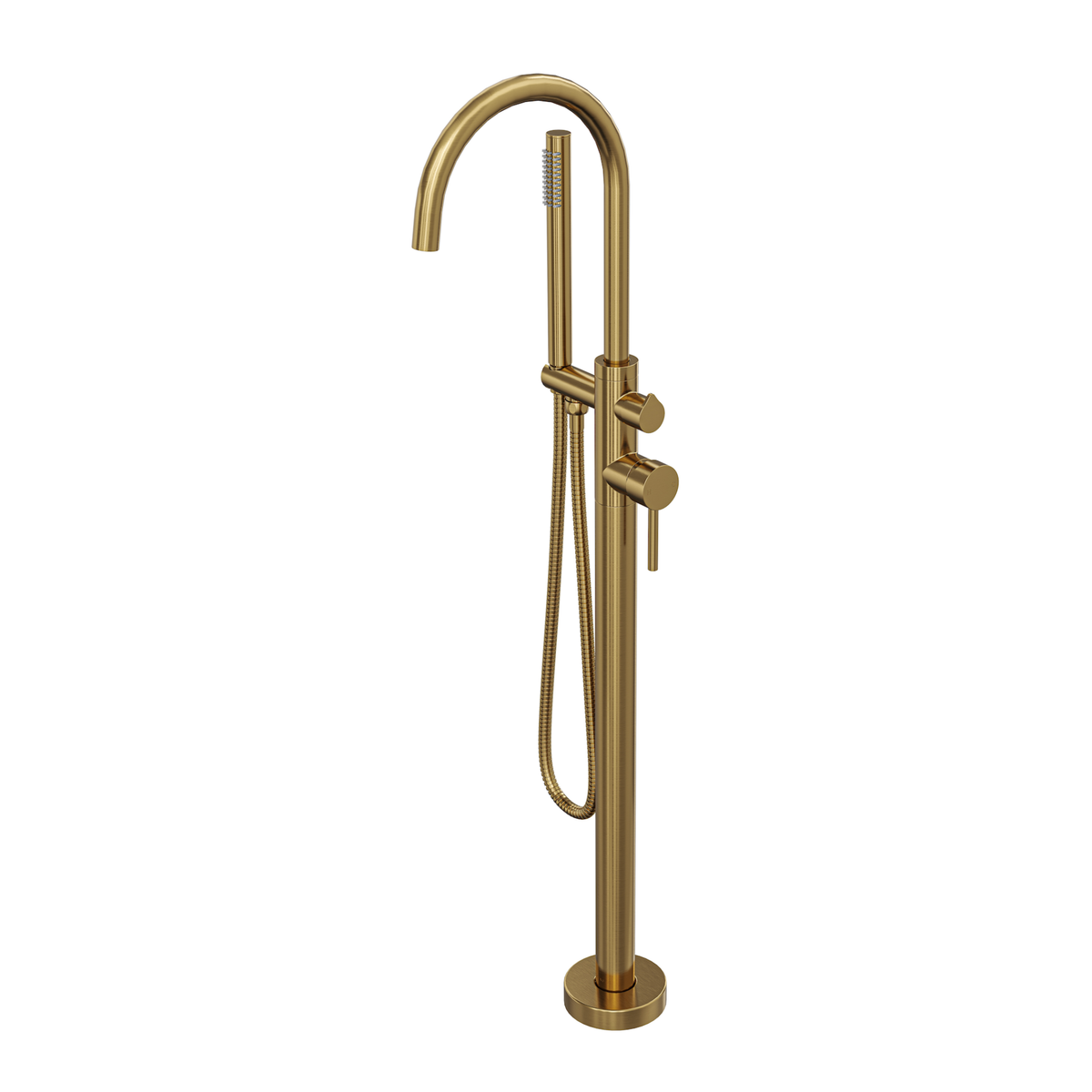 LINSOL NURE FREESTANDING BATH FILLER WITH HAND SHOWER 1012MM BRUSHED BRASS