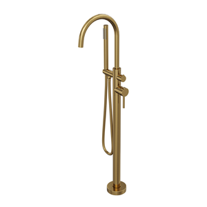 LINSOL NURE FREESTANDING BATH FILLER WITH HAND SHOWER 1012MM BRUSHED BRASS