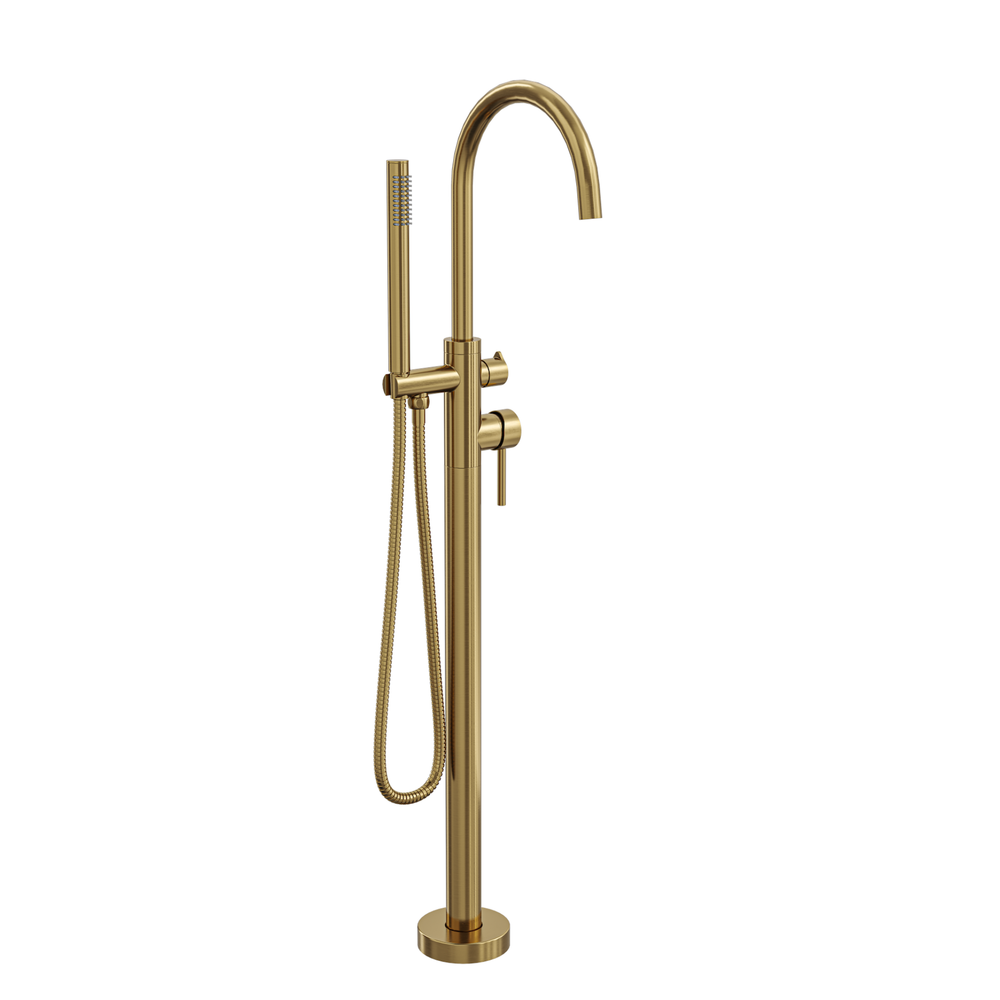 LINSOL NURE FREESTANDING BATH FILLER WITH HAND SHOWER 1012MM BRUSHED BRASS
