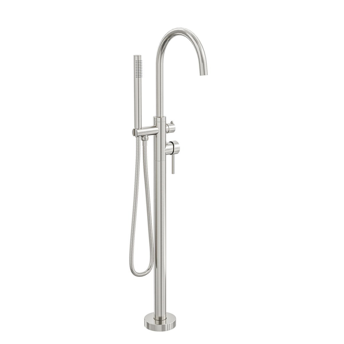 LINSOL NURE FREESTANDING BATH FILLER WITH HAND SHOWER 1012MM BRUSHED NICKEL