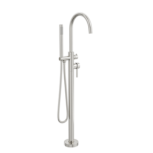 LINSOL NURE FREESTANDING BATH FILLER WITH HAND SHOWER 1012MM BRUSHED NICKEL