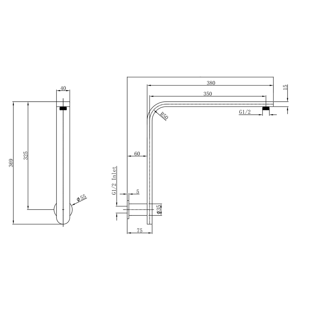 LINSOL MASON UPSWEPT ARM 380MM BRUSHED NICKEL