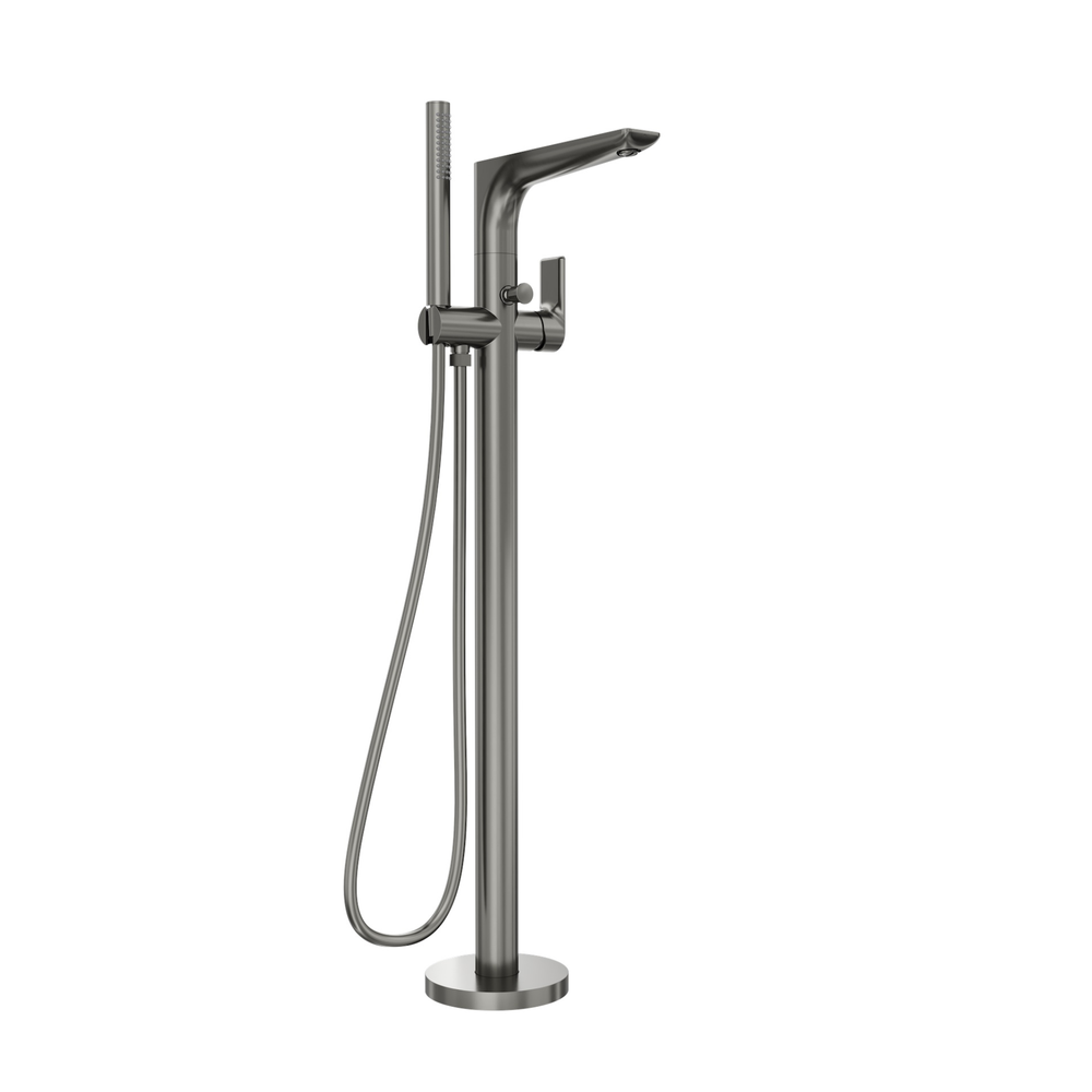 LINSOL KYAH FREESTANDING BATH FILLER WITH HAND SHOWER 914MM GUNMETAL