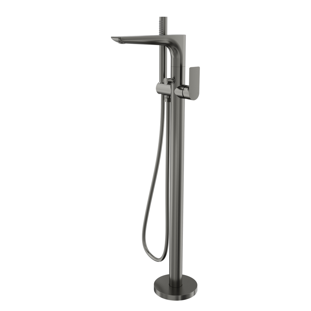 LINSOL KYAH FREESTANDING BATH FILLER WITH HAND SHOWER 914MM GUNMETAL