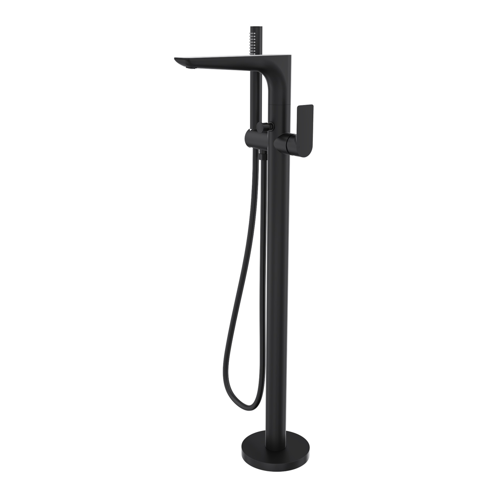 LINSOL KYAH FREESTANDING BATH FILLER WITH HAND SHOWER 914MM MATTE BLACK