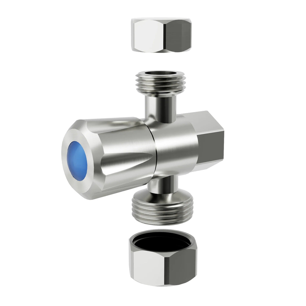 AMOZA THREE WAY STOP TAP BRUSHED STAINLESS STEEL