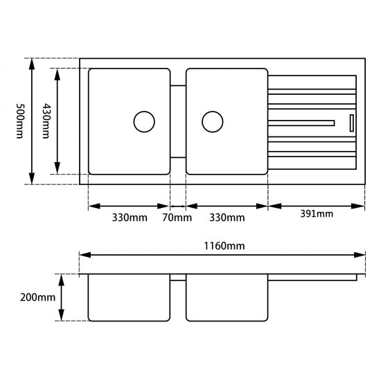 AQUAPERLA QUARTZ DOUBLE BOWL DRAINBOARD GRANITE KITCHEN SINK BLACK 1160MM