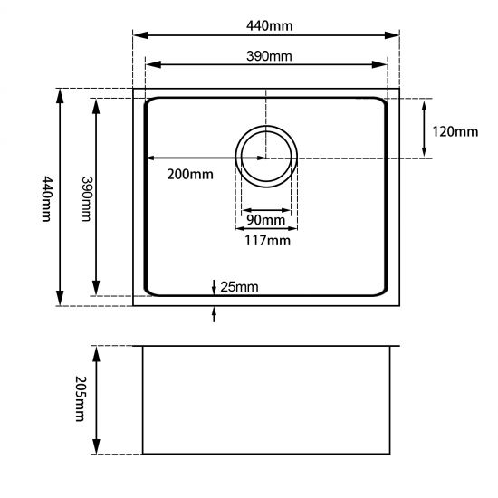 AQUAPERLA T304 HANDMADE SINGLE BOWL KITCHEN SINK STAINLESS STEEL 440MM