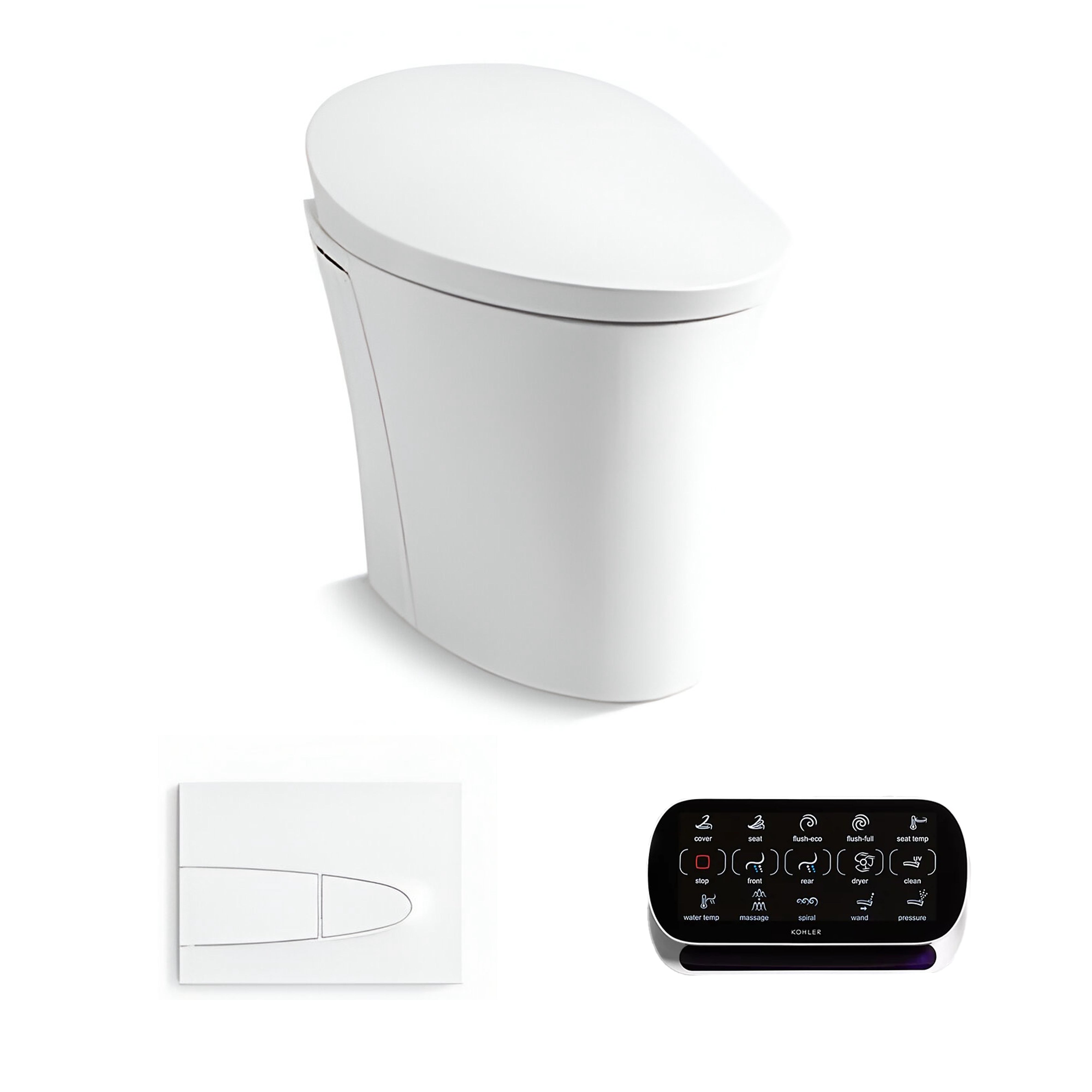 KOHLER VEIL INTELLIGENT RIMLESS WALL FACED TOILET W/ BLUETOOTH REMOTE WASHLET PACKAGE ELONGATED GLOSS WHITE