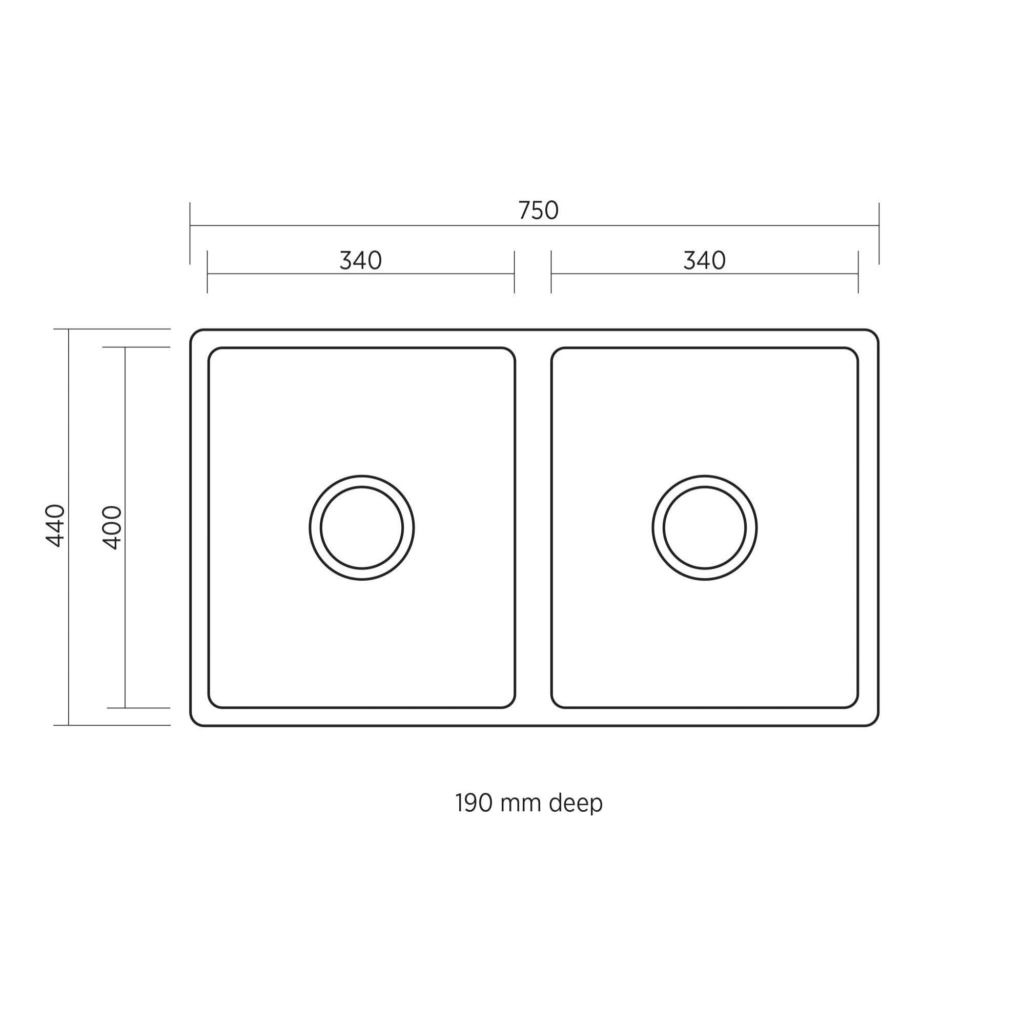 SEIMA LETO 750 DOUBLE BOWL KITCHEN SINK STAINLESS STEEL 750MM