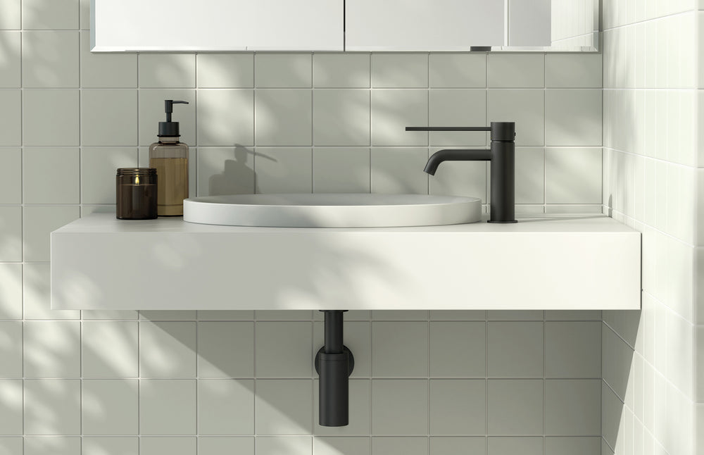 PHOENIX VIVID SLIMLINE BASIN MIXER CURVED OUTLET WITH EXTENDED LEVER 165MM MATTE BLACK