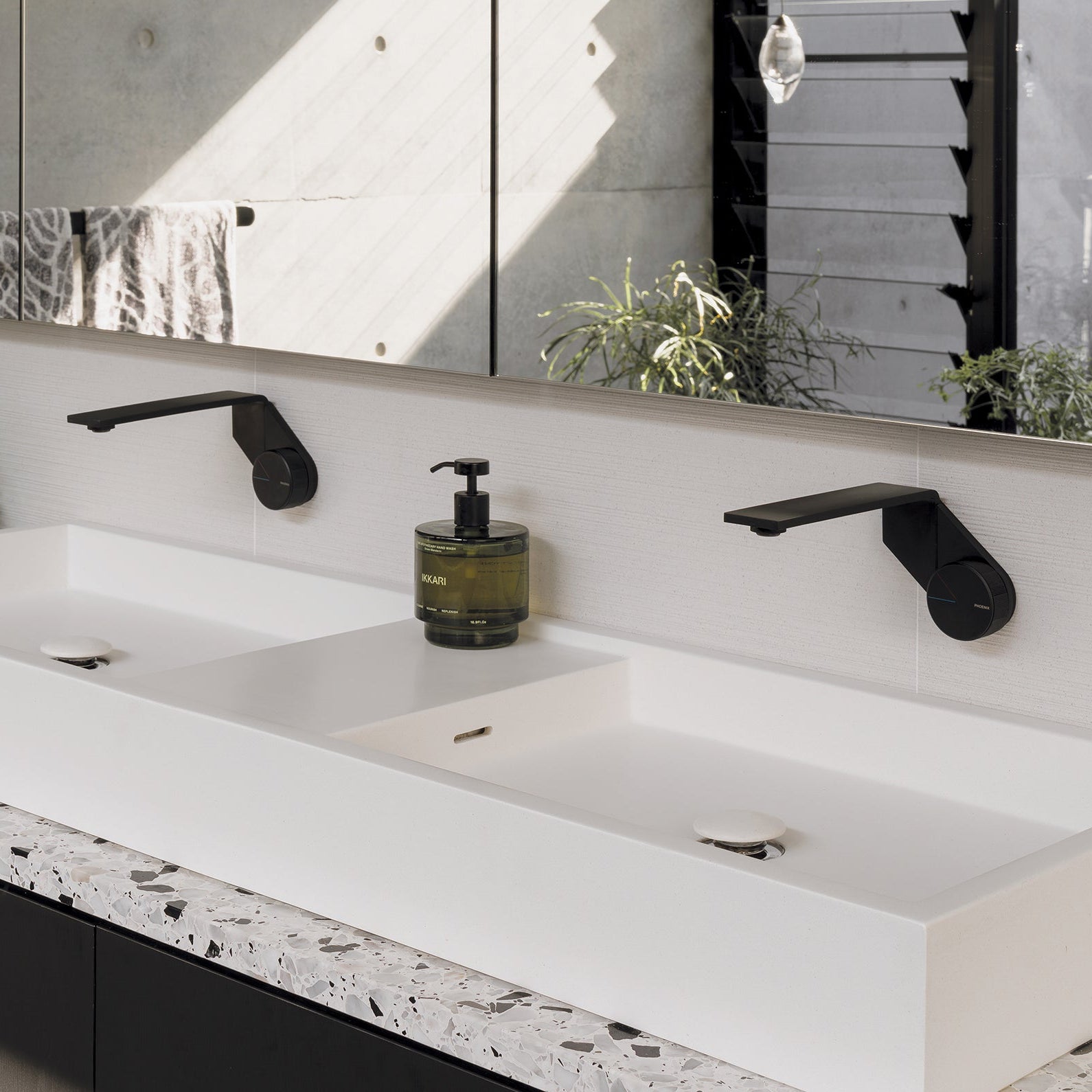 PHOENIX AXIA LEAD FREE WALL BASIN BATH MIXER SET 200MM MATTE BLACK
