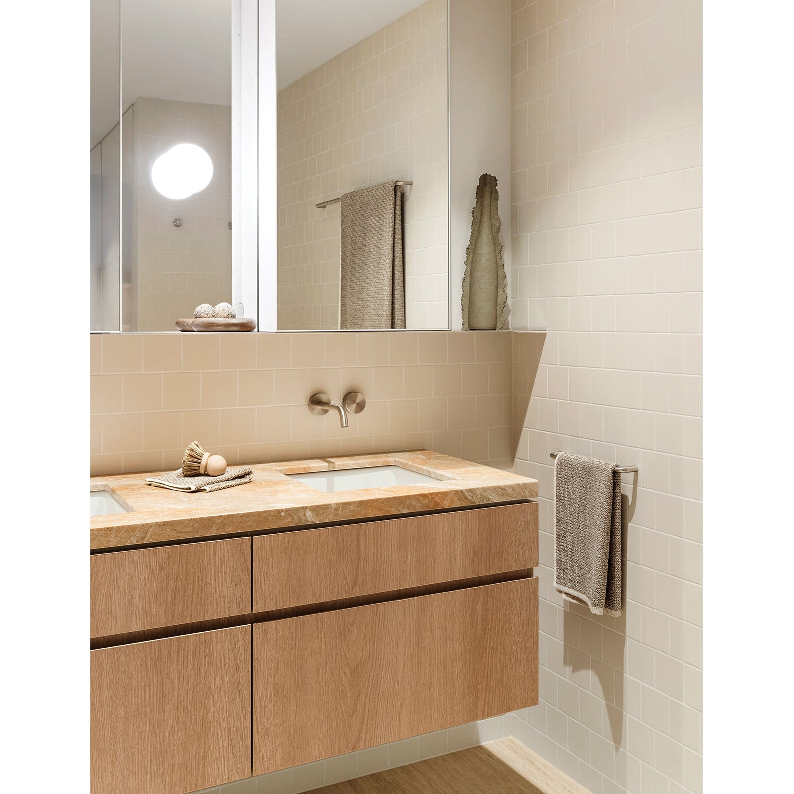 PHOENIX AXIA LEAD FREE WALL BASIN BATH CURVED OUTLET MIXER SET 180MM BRUSHED NICKEL