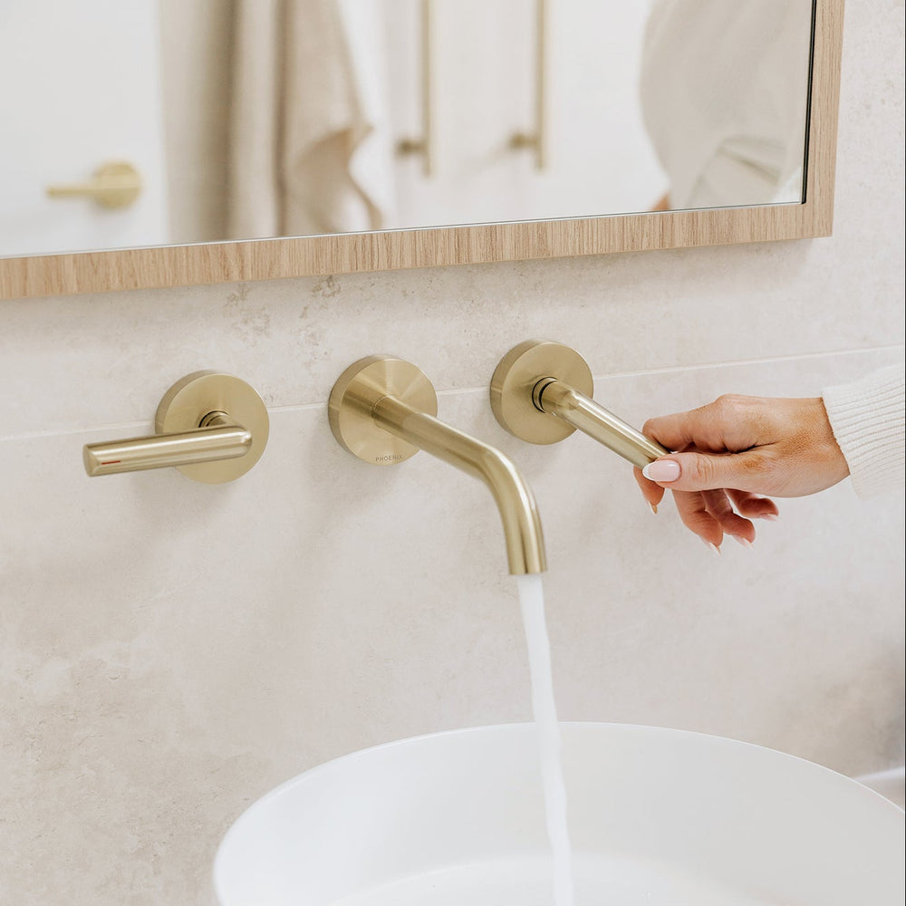 PHOENIX VIVID SLIMLINE LEAD FREE PLUS LEVER WALL TOP ASSEMBLIES EXTENDED SPINDLES BRUSHED GOLD