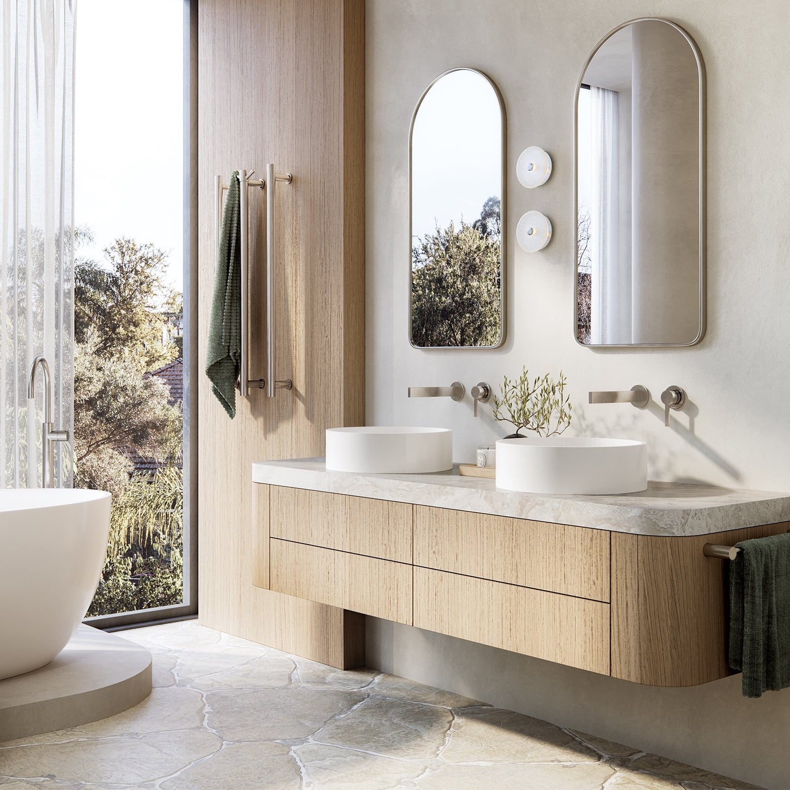 PHOENIX LEXI MKII SWITCHMIX WALL BASIN MIXER SET FIT-OFF AND ROUGH-IN KIT 200MM BRUSHED NICKEL